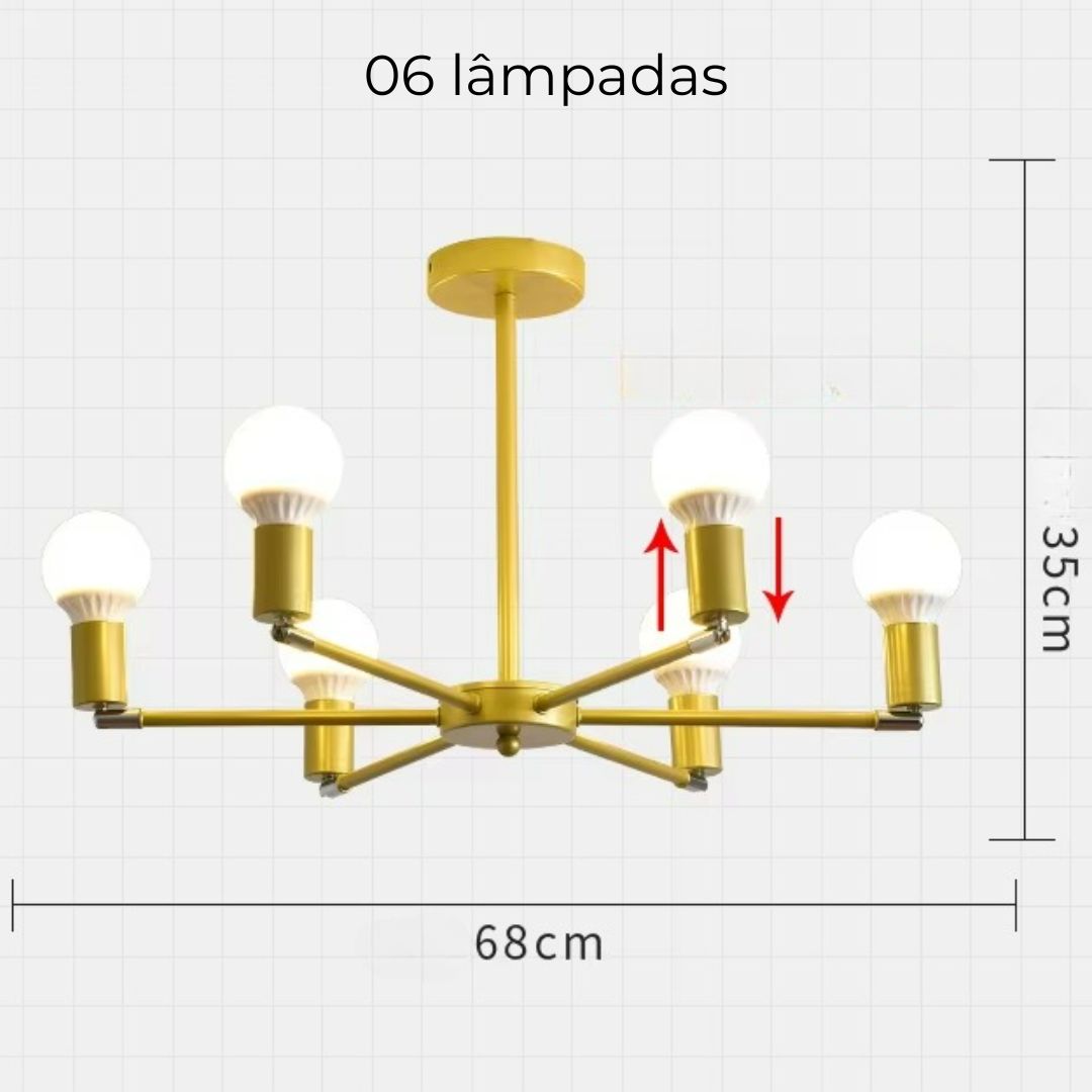Lustre para Sala Articulado Dourado e Preto