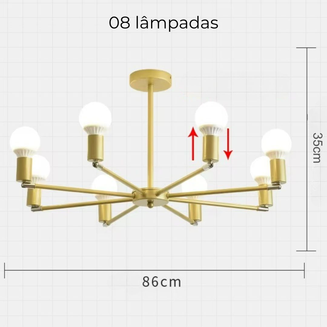 Lustre para Sala Articulado Dourado e Preto