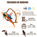 Kit 5 Pássaros Artesanais em Madeira – Araras e Tucano - imagem 3