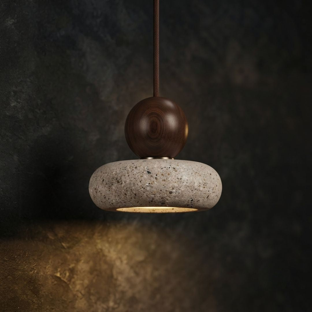 Luminária Pendente de Pedra Travertino