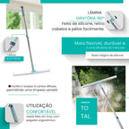 rodo mágico de silicone com lâmina giratória 180°, cabo inox ajustável e pega ergonômico