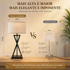 Abajur de Mesa Preto com Cúpula de Tecido e Base em X