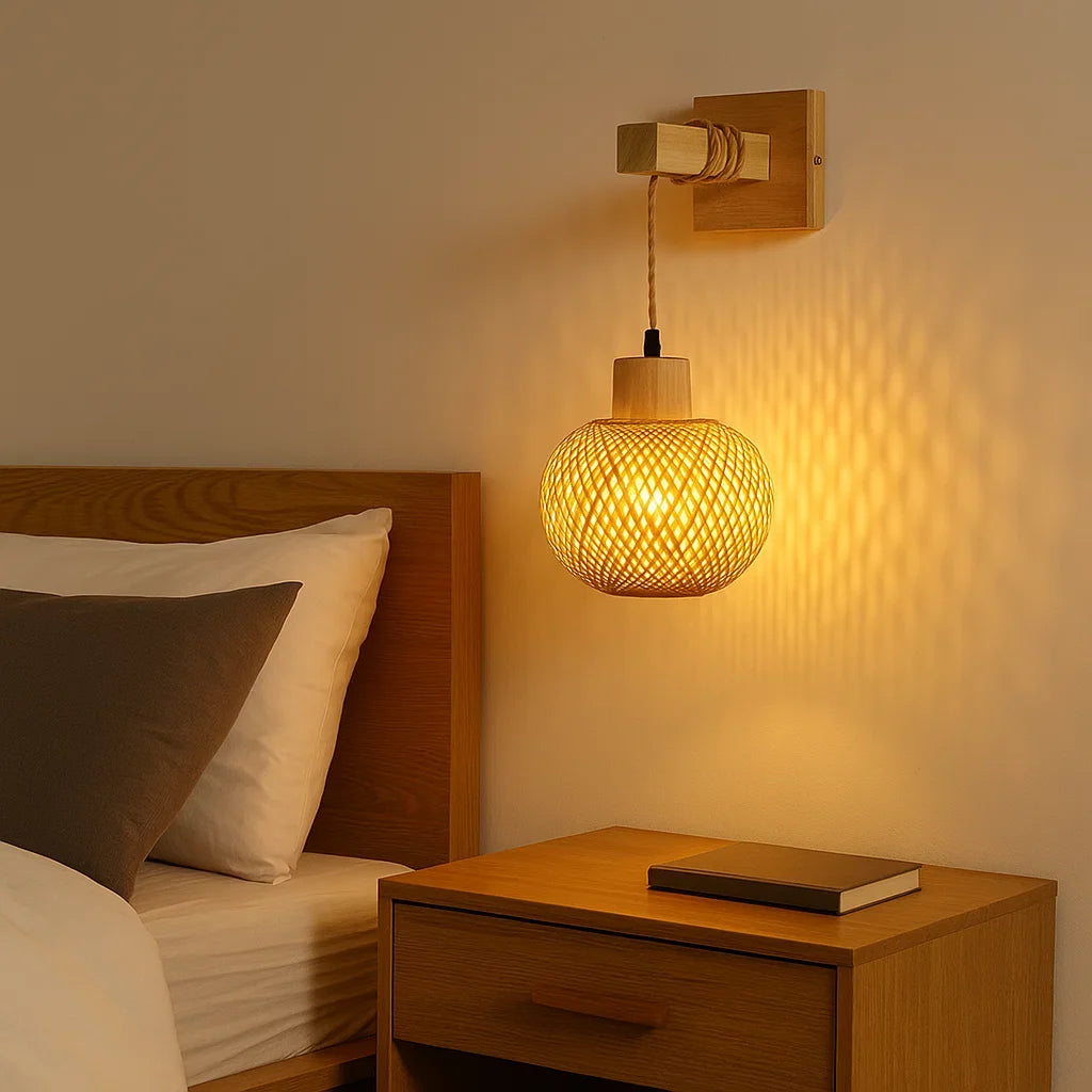 Luminária de Parede Japonesa em Bambu