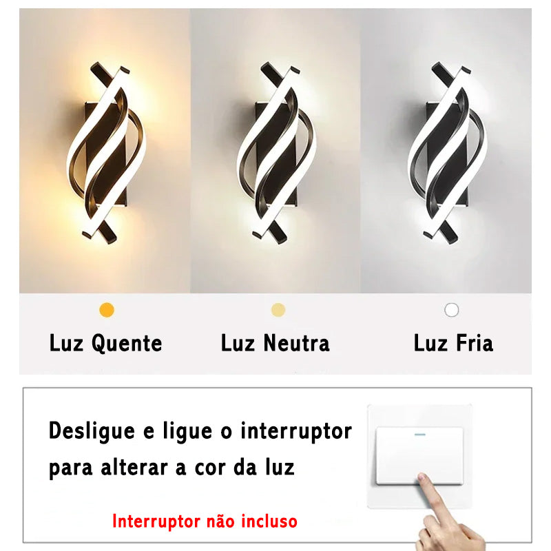 Luminária de Parede Led Espiral Curva para Decoração