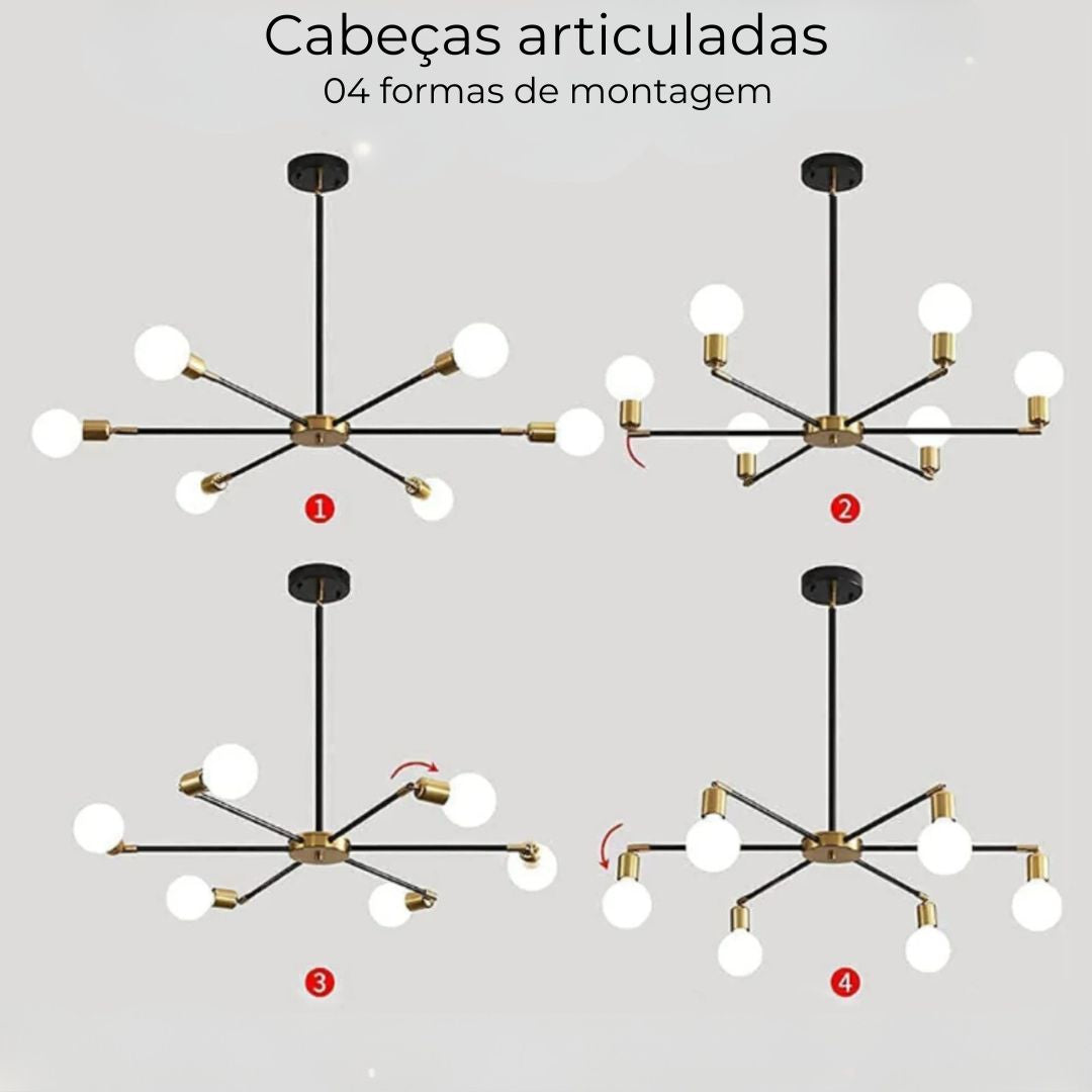 Lustre para Sala Articulado Dourado e Preto