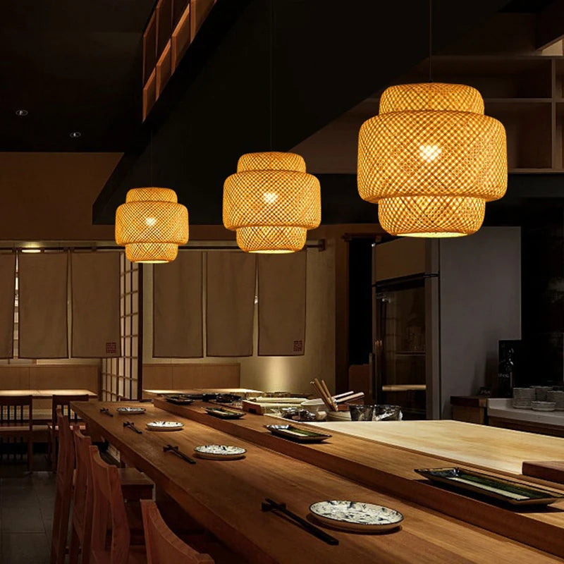 Luminária Pendente em Rattan Natural Estilo Artesanal