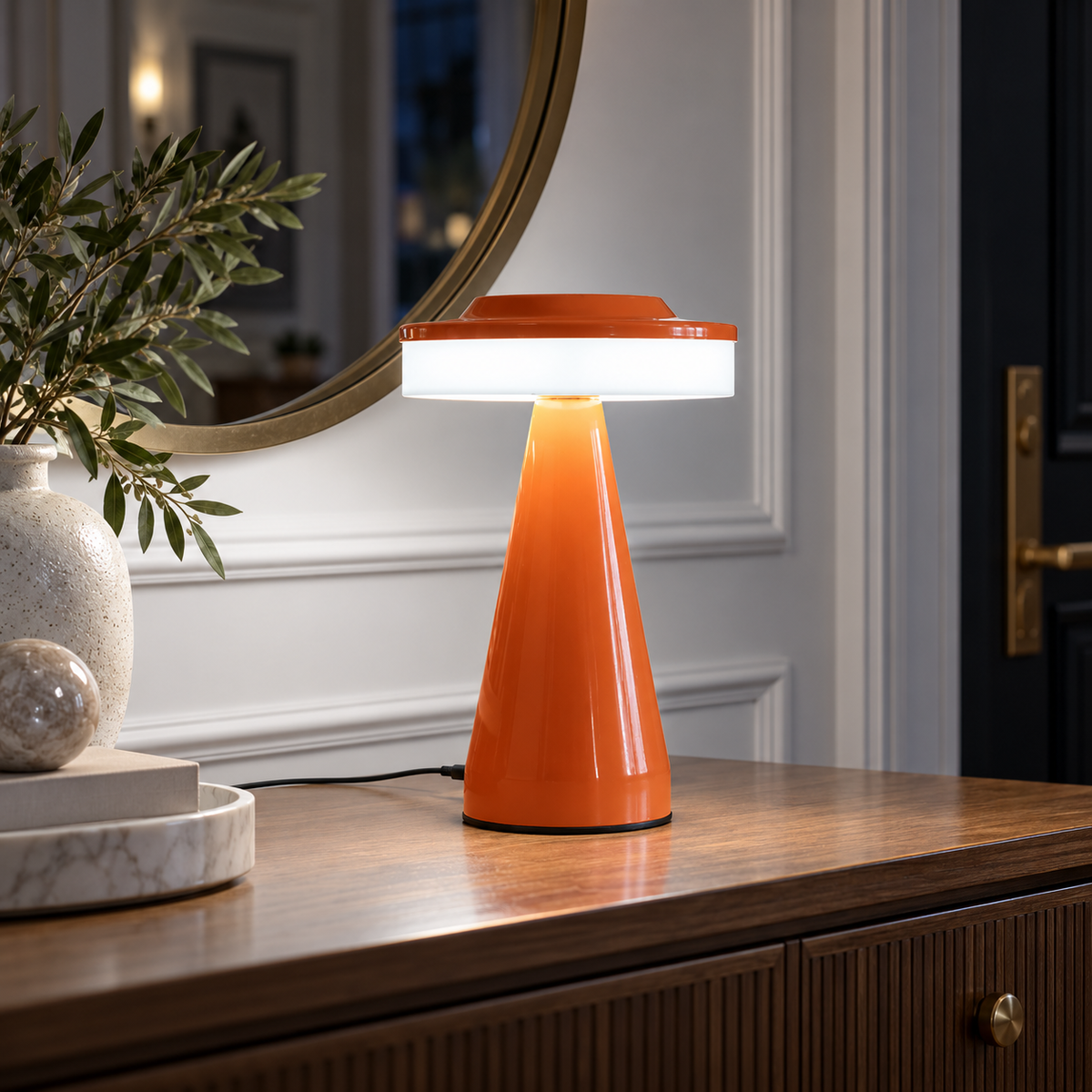 Abajur Cogumelo LED Portátil Recarregável USB em ambiente sofisticado à noite, imagem 6