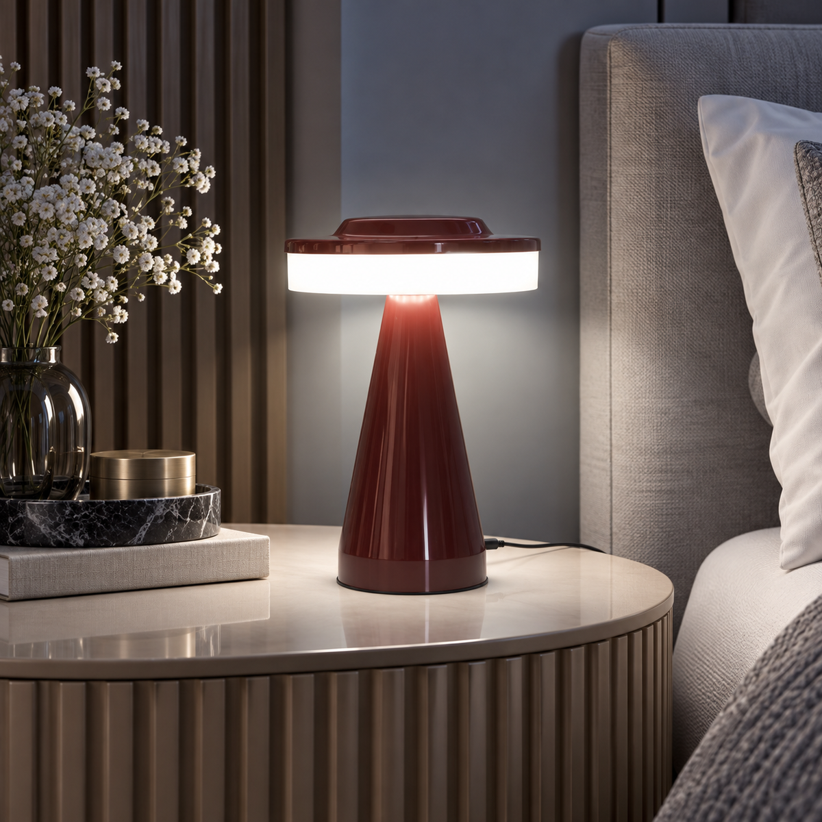 Abajur Cogumelo LED Portátil Recarregável USB em ambiente sofisticado à noite, imagem 7