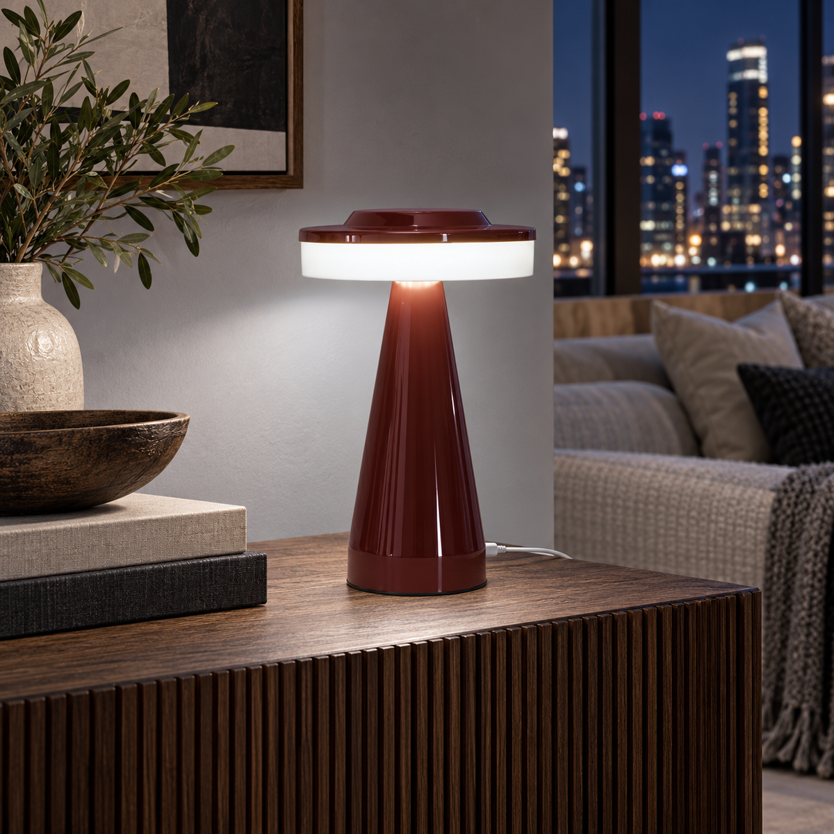 Abajur Cogumelo LED Portátil Recarregável USB em ambiente sofisticado à noite, imagem 4