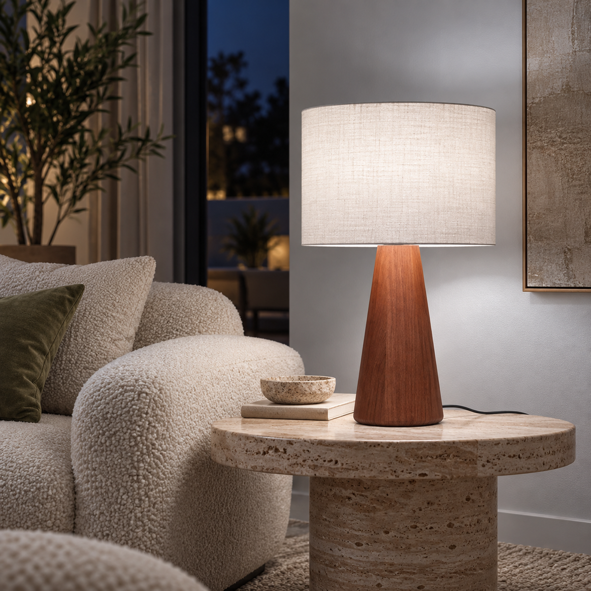 Abajur de Mesa Moderno com Cúpula em ambiente sofisticado à noite, imagem 1