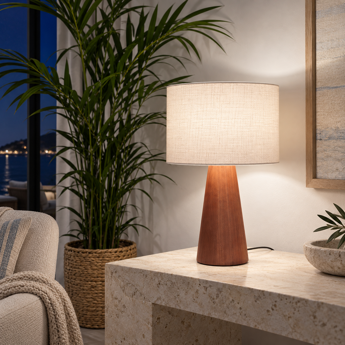 Abajur de Mesa Moderno com Cúpula em ambiente sofisticado à noite, imagem 4