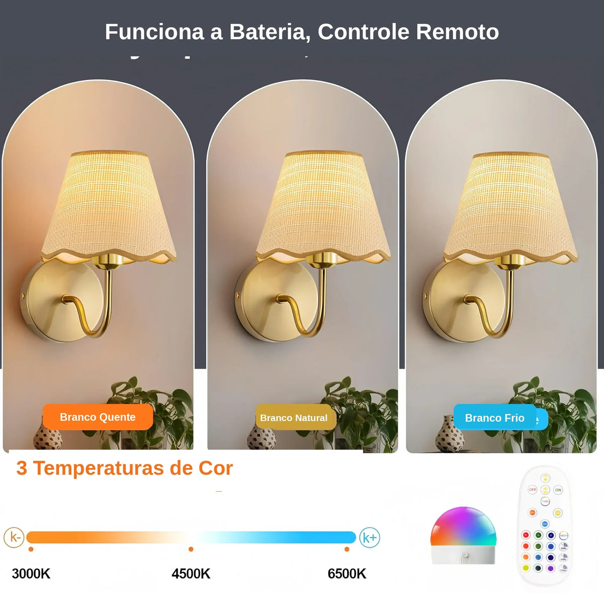 Arandela de Parede LED Sem Fio em Rattan