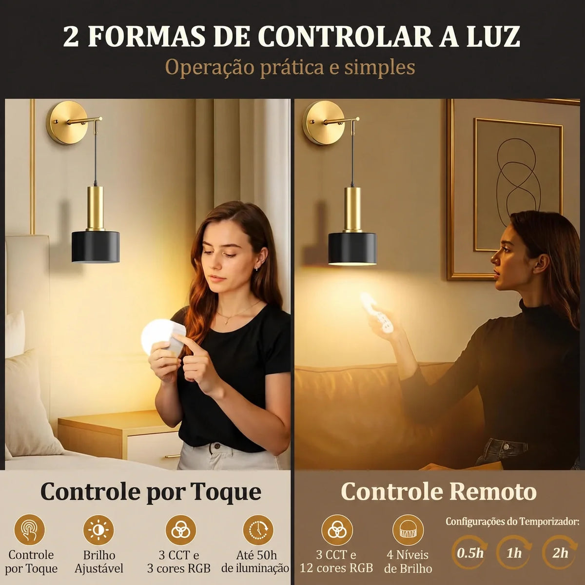 Arandela de Parede Pendente Recarregável com Controle Remoto
