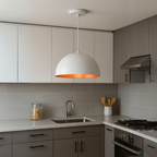 Lustre Meia Lua 30cm Pendente Branco com Cobre