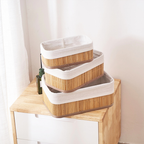 Kit 3 Cestos Organizadores de Bambu – Multiuso Premium