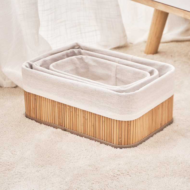Kit 3 Cestos Organizadores de Bambu – Multiuso Premium