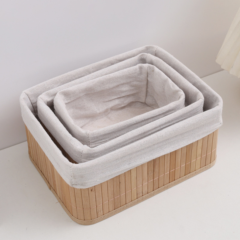Kit 3 Cestos Organizadores de Bambu – Multiuso Premium