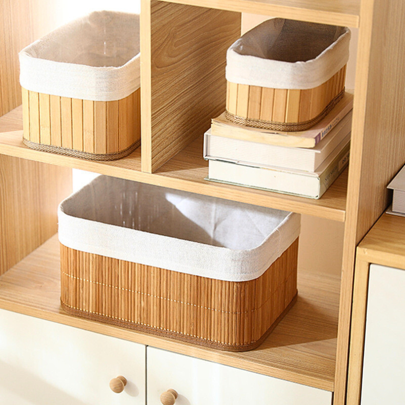 Kit 3 Cestos Organizadores de Bambu – Multiuso Premium