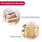 Kit 3 Cestos Organizadores de Bambu – Multiuso Premium