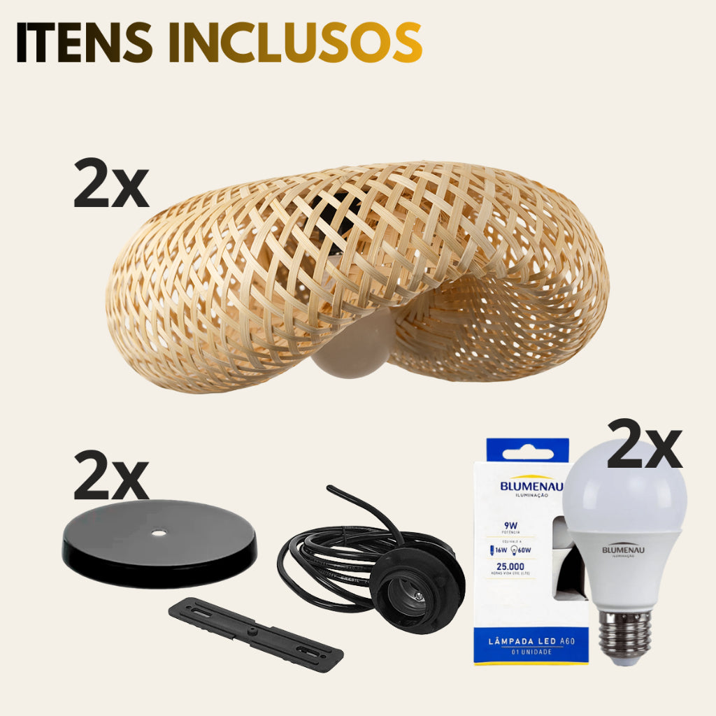Kit 2 Pendentes Honolulu Bambu Natural - imagem 2