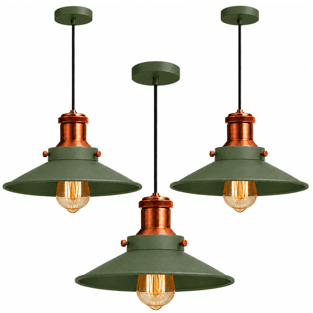 Kit 3 Pendentes Nordic Verde com Cobre 22 cm