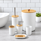 Kit para Banheiro e Lavabo com Bambu 6 Peças Branco – Brivar Casa e Decor – foto 02