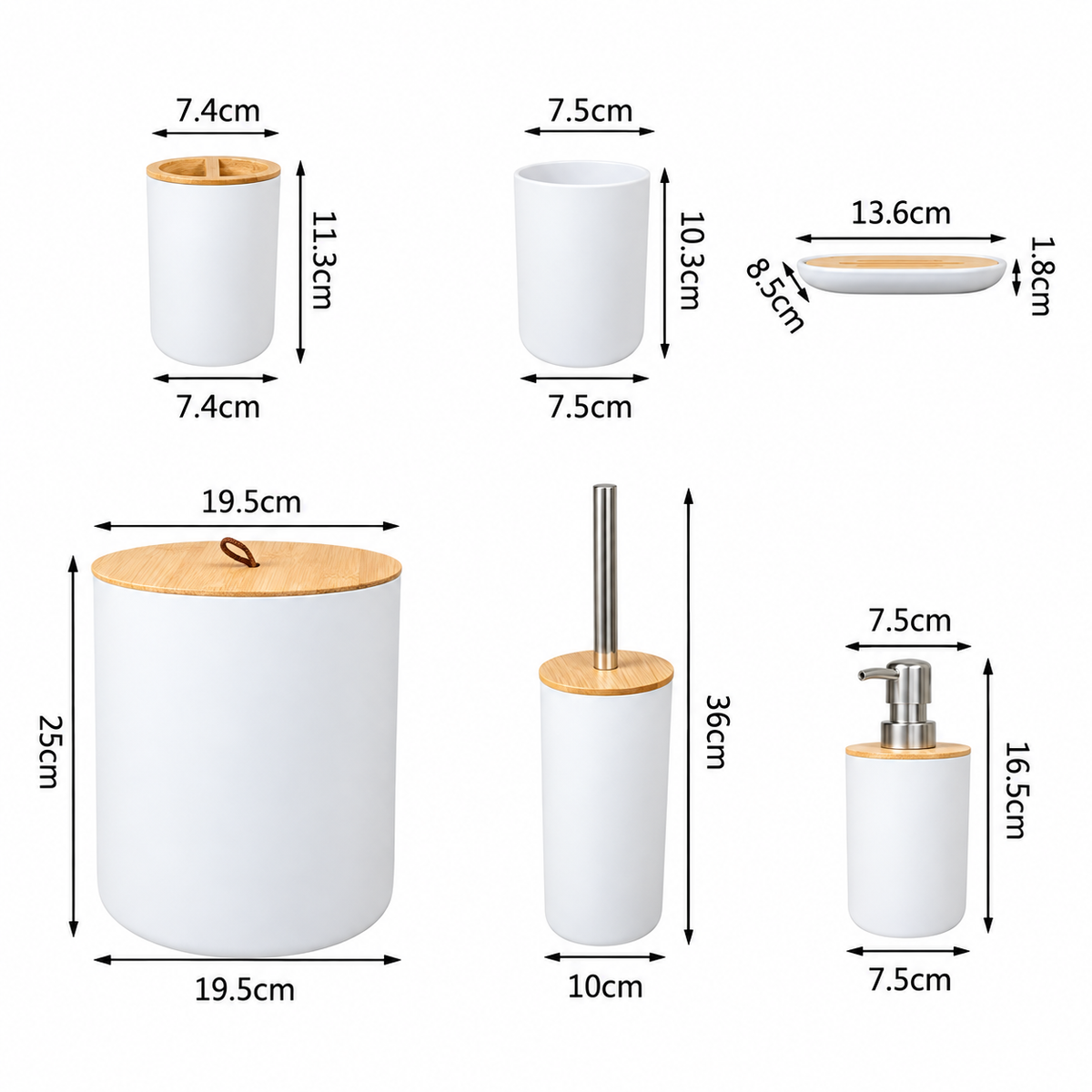 Kit para Banheiro e Lavabo com Bambu 6 Peças Branco – Brivar Casa e Decor – foto 08
