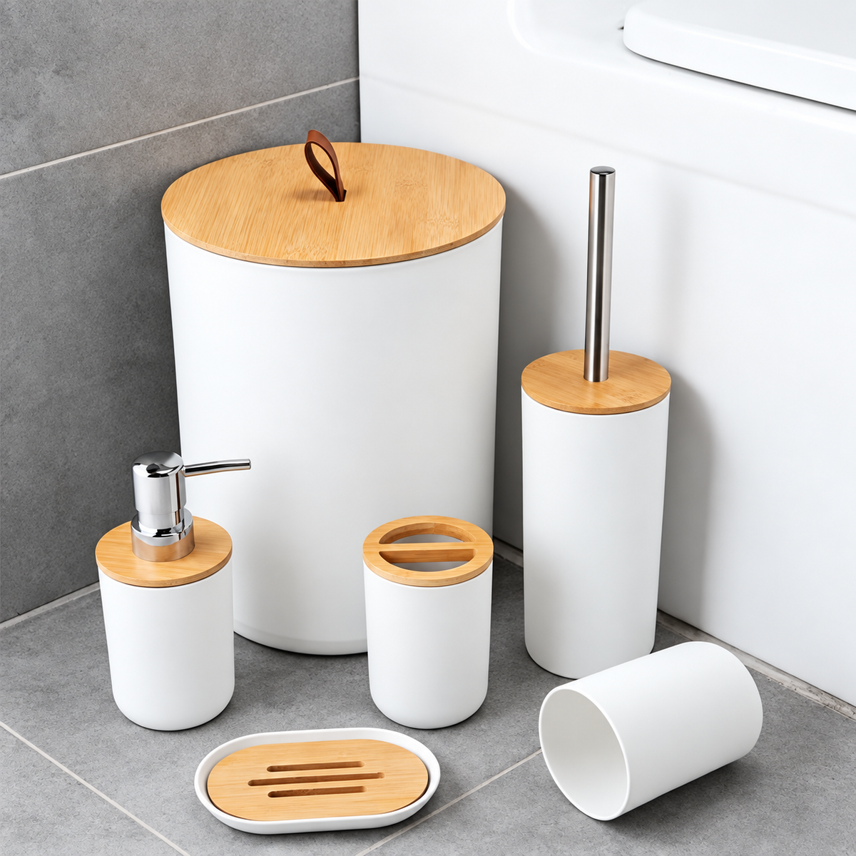 Kit para Banheiro e Lavabo com Bambu 6 Peças Branco – Brivar Casa e Decor – foto 09