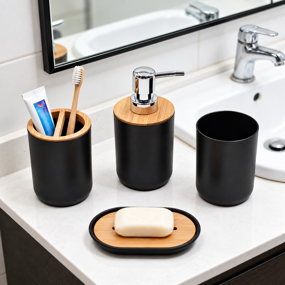 Kit para Banheiro e Lavabo com Bambu 6 Peças Preto – Brivar Casa e Decor – foto 07