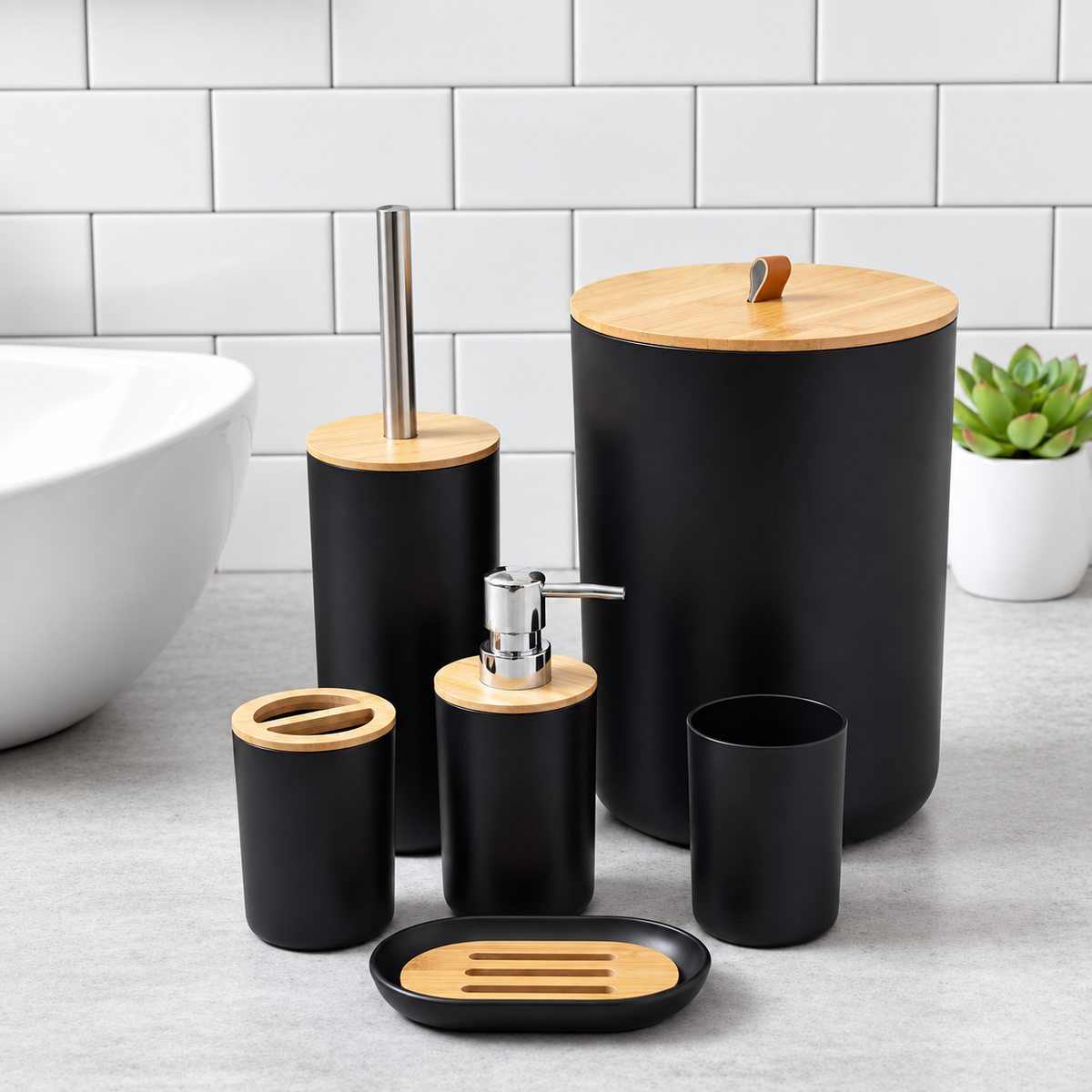Kit para Banheiro e Lavabo com Bambu 6 Peças Preto – Brivar Casa e Decor – foto 10