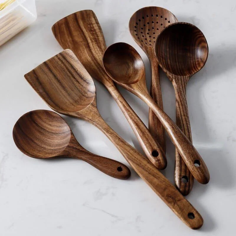 Kit Utensílios de Cozinha 7 Peças em Madeira Teca – Brivar – foto 1