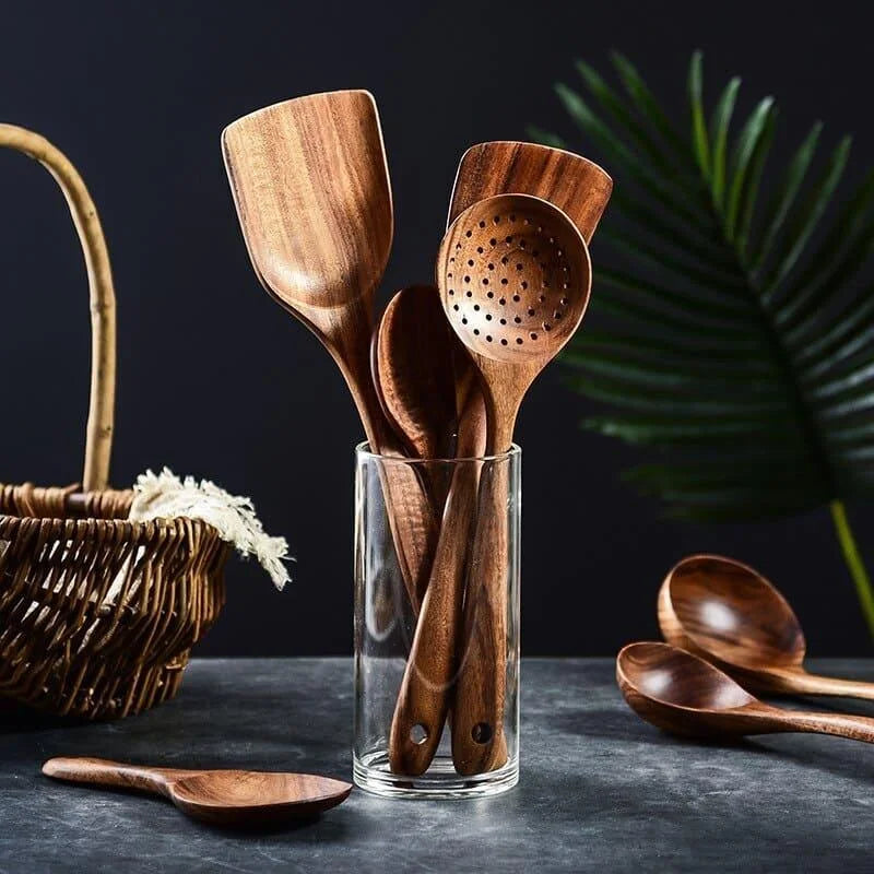 Kit Utensílios de Cozinha 7 Peças em Madeira Teca – Brivar – foto 13