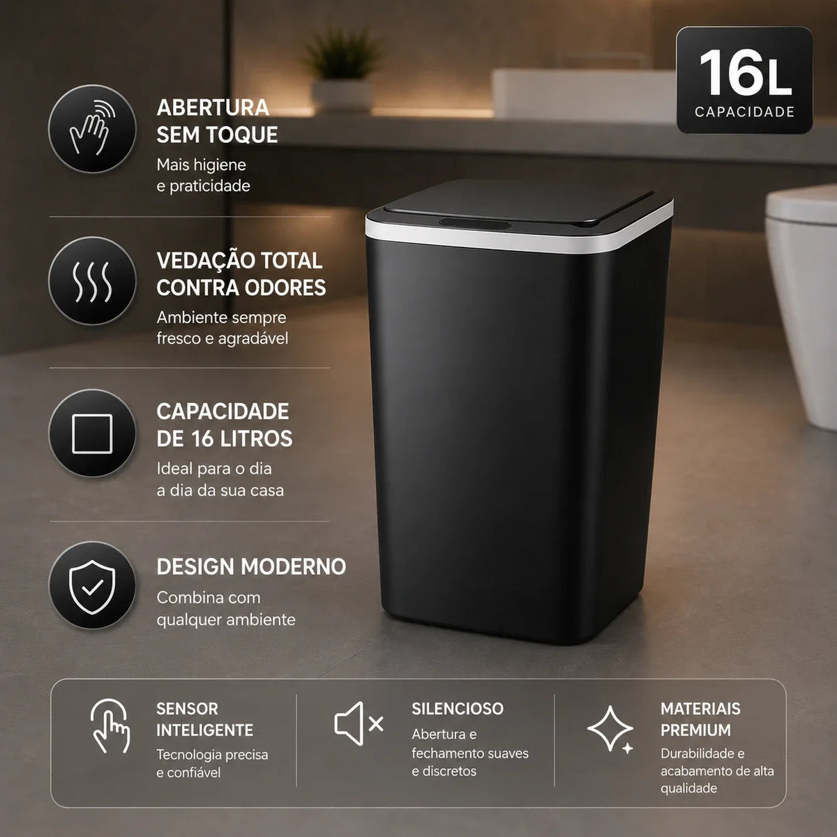 Lixeira Automática Velaris Pro Sensor USB 16L
