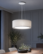 Luminária Pendente Cúpula Dupla Linho Pérola 40x16 cm