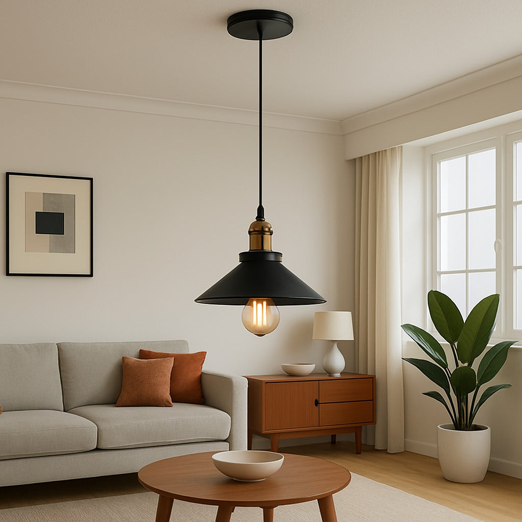 Luminária Pendente Retrô Preto/Dourado – Brivar – foto 3