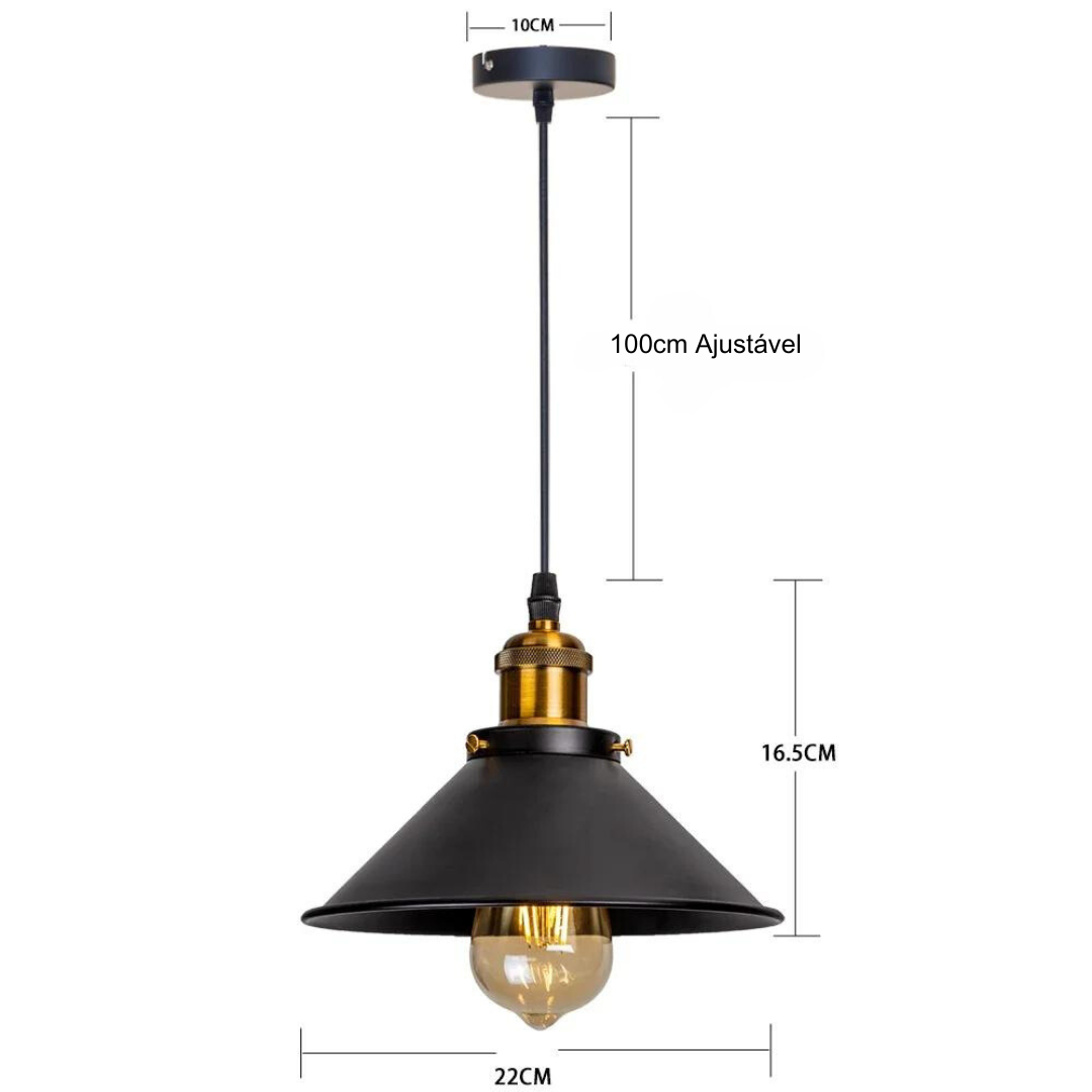 Luminária Pendente Retrô Preto/Dourado – Brivar – foto 6