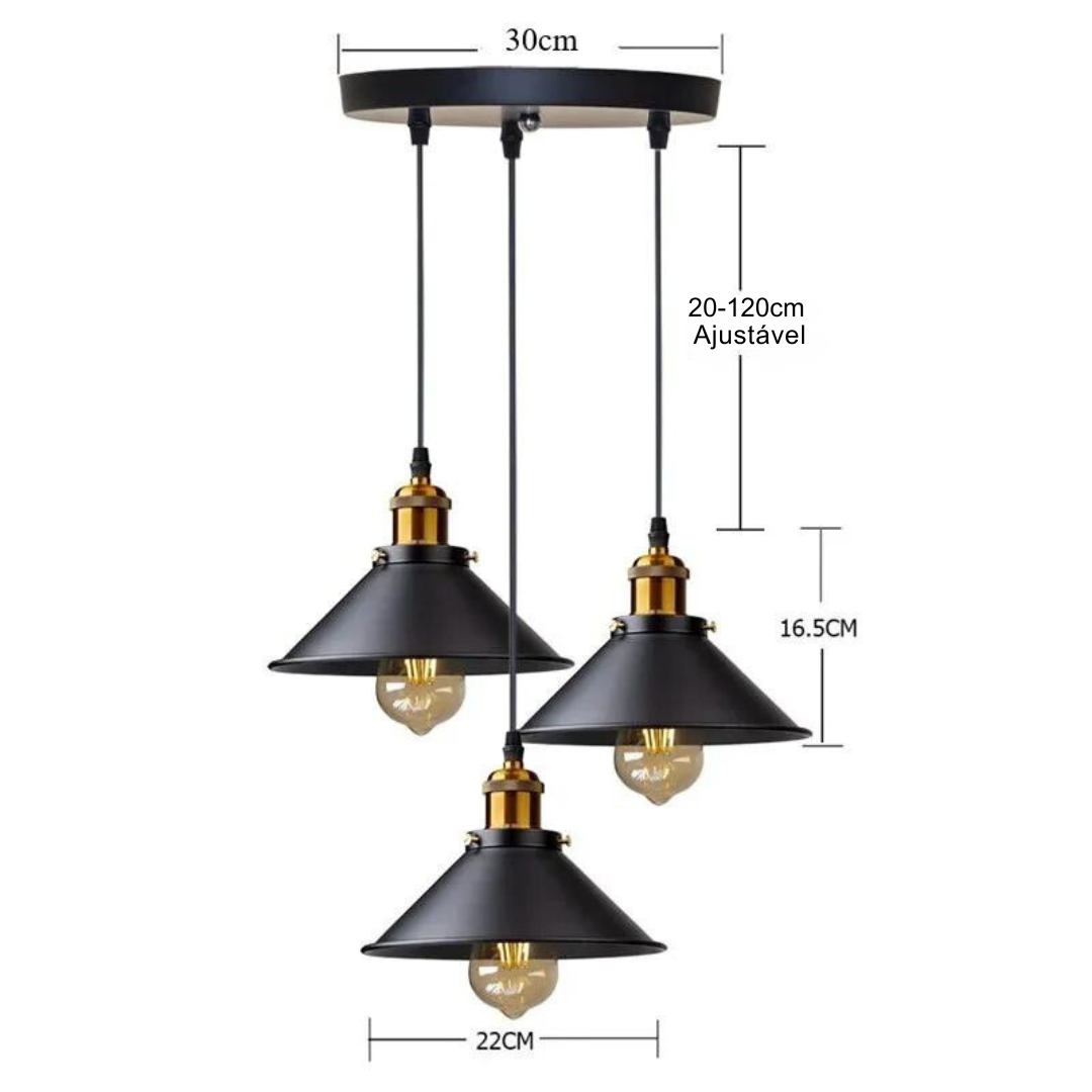Luminária Pendente Retrô Preto/Dourado – Brivar – foto 7