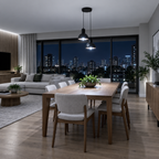 Lustre Pendente Joana Dupla Moderno com luz branca fria e escala proporcional ao ambiente, imagem 3