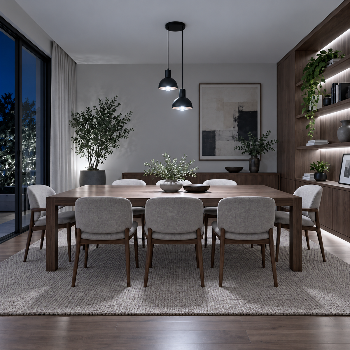 Lustre Pendente Joana Dupla Moderno com luz branca fria e escala proporcional ao ambiente, imagem 7