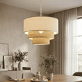 Lustre Pendente Triplo Boho em Palha Natural e Linho