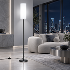 Luminária de Chão Minimalista Luz Ajustável em sala contemporânea à noite com luz fria