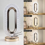 Luminária de mesa oval decorativa com base dourada, ajuste de luz daylight, warm e natural