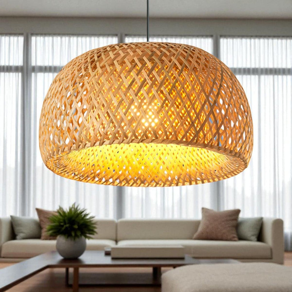 Lustre Pendente Malibu em Bambu Rústico Redondo