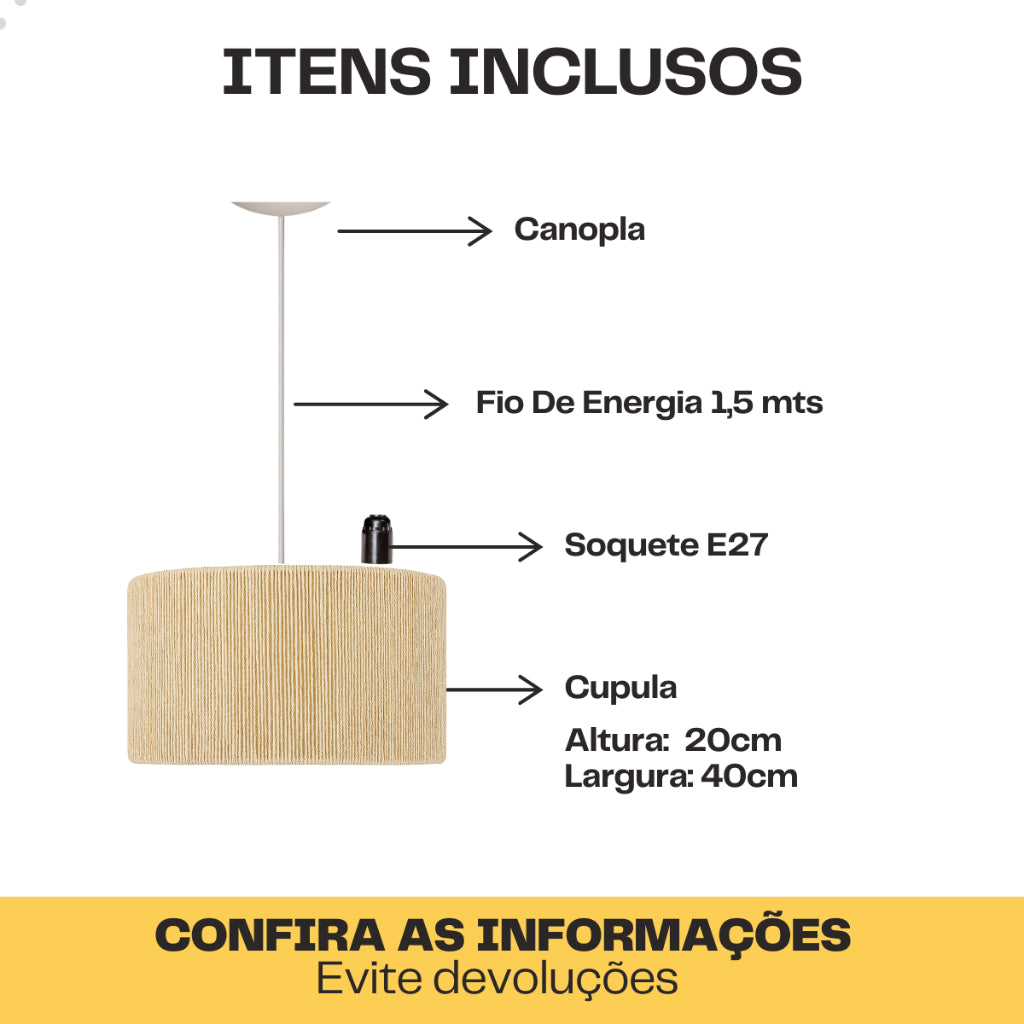 Pendente Palha Fibra Natural 40x20 - imagem 2