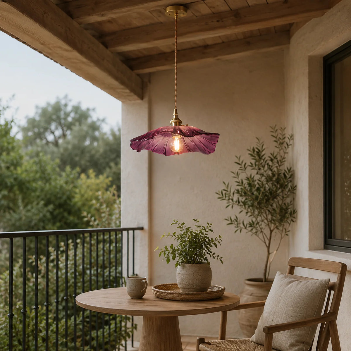 Luminária Pendente Vintage Flor de Vidro