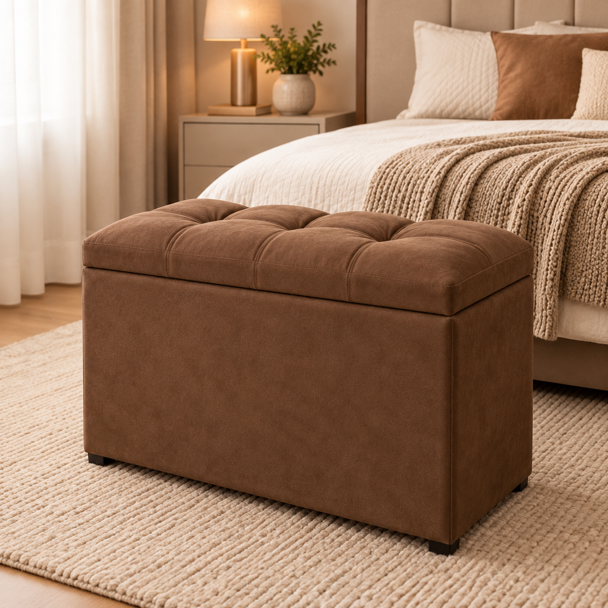 Puff baú organizador em suede marrom