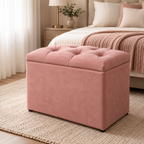 Puff baú organizador em suede rosa
