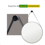 Espelho Adnet Redondo 60cm – Couro e Suporte