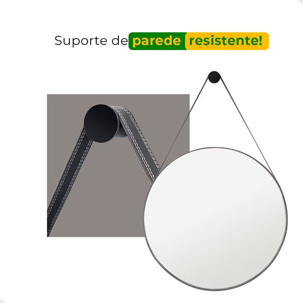 Espelho Adnet Redondo 60cm – Couro e Suporte