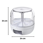 Pote organizador rotativo branco com divisórias internas e tampa transparente de 24 cm